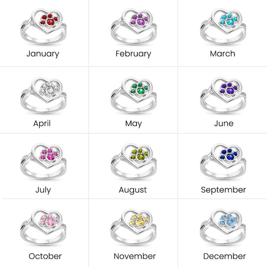 Gnoce Personalized 1-4 Paw Heart Birthstone Ring_5