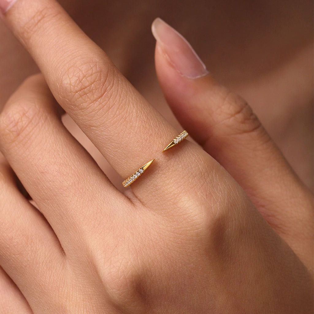 Gnoce 14K/10K Solid Gold Moissanite Open Cuff Claw Ring_2