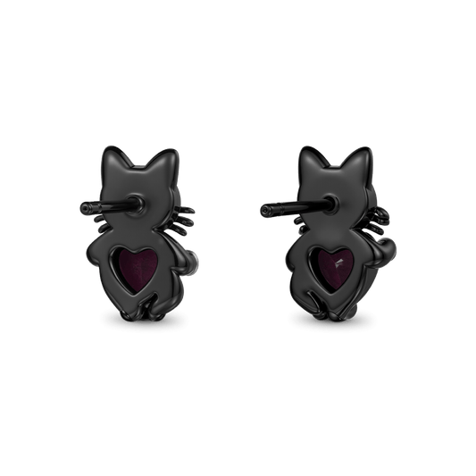 Gnoce Black Cat Embrace Heart Stud Earrings_4