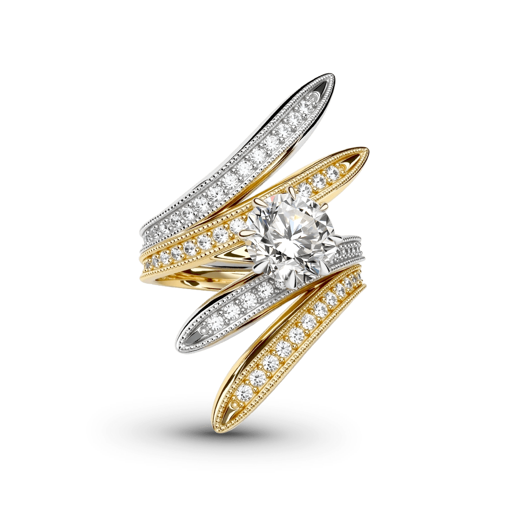 Gnoce Two-Tone Gold Intertwined Round-Cut Moissanite Ring_4