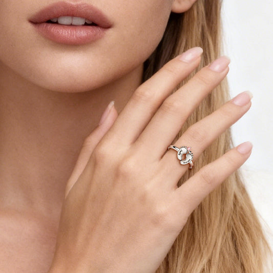 Gnoce Baby Footprint Name Ring Custom Birthstone Mom Ring_2