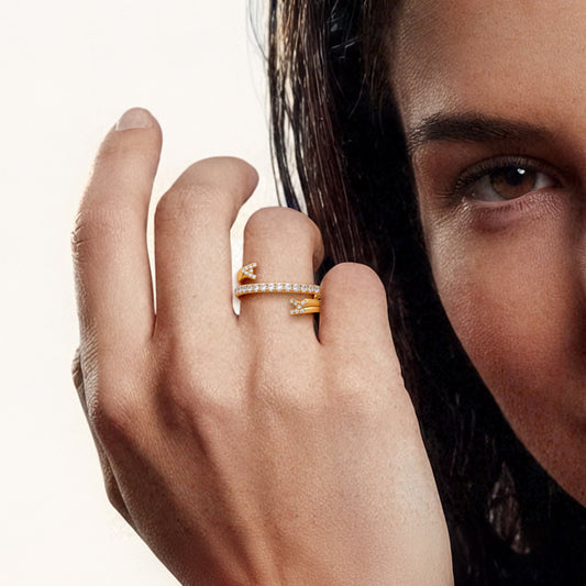 Gnoce Personalized Adjustable Open Cuff 3 Row Nesting Ring with Engraving_2