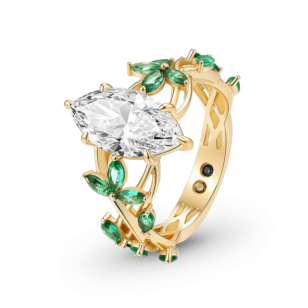 Gnoce Nature-Inspired Marquise-cut Emerald Leaf Engagement Ring_4