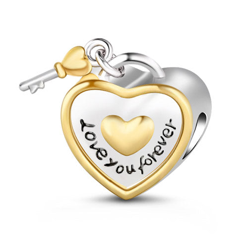 Gnoce "Never Separate" Two Tone Lock & Key Charm Sterling Silver Engraved with Love You Forever-Fit for Bracelet & Necklace_2