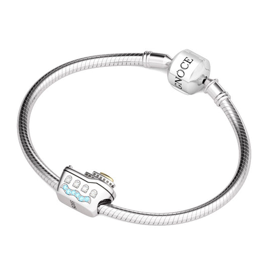 Gnoce "Guide Your Own Ship"Made of 925 Sterling Silver Designed with Aquamarine Blue Stones And Small Windows Cruise Ship Charm_3