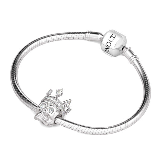 Gnoce "Love for My Queen" Delicate Crystal Skull Queen Bead Charm Sterling Silver, Best For Bracelet_3