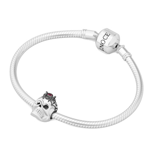 Gnoce "You Are My Everything" 925 Sterling Silver Skull with Garnet and Black Stones Bead Charm_3