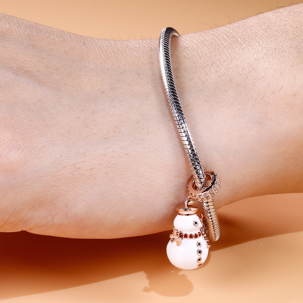 Gnoce "Accompany You" 925 Sterling Silver 18K Rose Gold Plated Christmas Snowman Pendant fit for Bracelet/Necklace_3