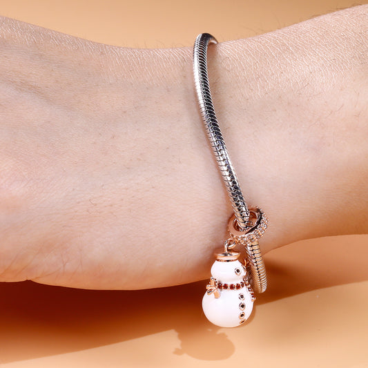 Gnoce "Accompany You" 925 Sterling Silver 18K Rose Gold Plated Christmas Snowman Pendant fit for Bracelet/Necklace_3