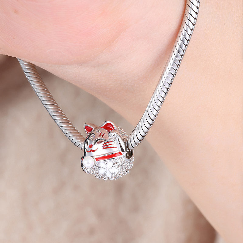 Gnoce "Wish You Luck" Lucky Cat Charm 925 Sterling Silver Fit All Major Brands of Bracelet_4