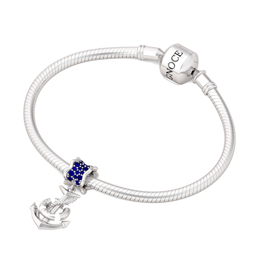 Gnoce "Seaside theme Anchor" 925 Sterling Silver My Adventure Journey Dark Sapphire CZ Stones Anchor Charm_3