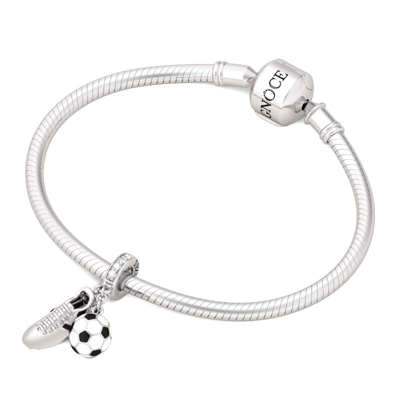 Gnoce "Crazy For World Cup Series" 925 Sterling Silver Sneaker & Black and White Enamel Soccer Pendant Fit Bracelet and Necklace_3