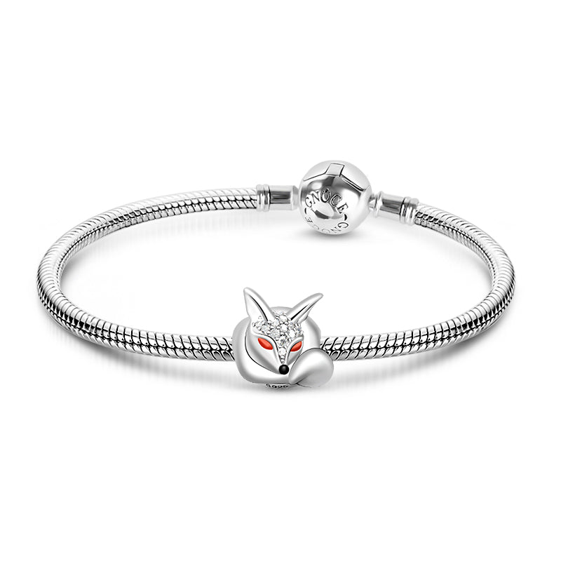 Gnoce “As Clever As Fox”925 sterling Silver Pure Crystal Stones Pave & Red Enamel Eye Fox Charm- For Bracelet For Necklace_2