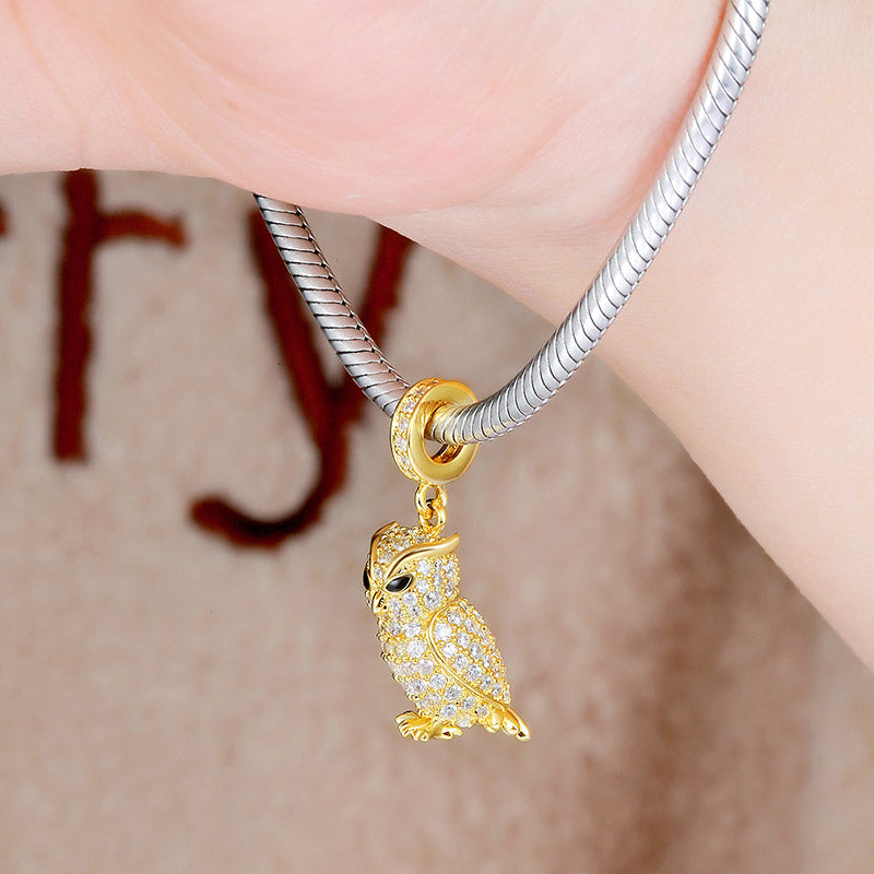 Gnoce "Guarding You" Owl Pendant Charm Sterling Silver 18k Gold Plated inlaid with Cz_3