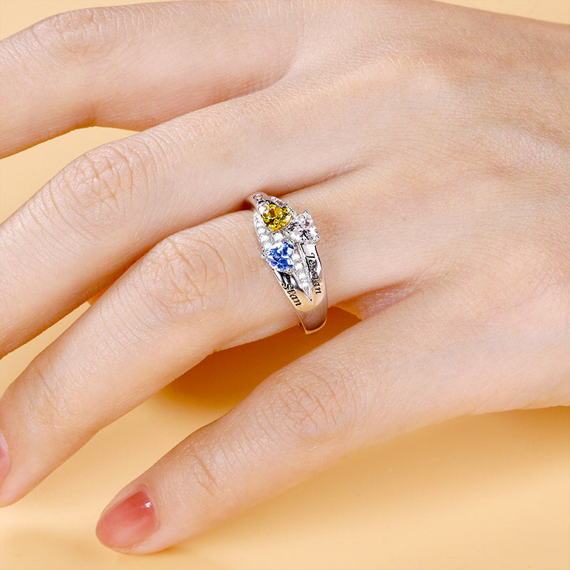 Gnoce "We Are Together" Customized Sterling Silver Heart Cluster Ring with Accent Stones_4