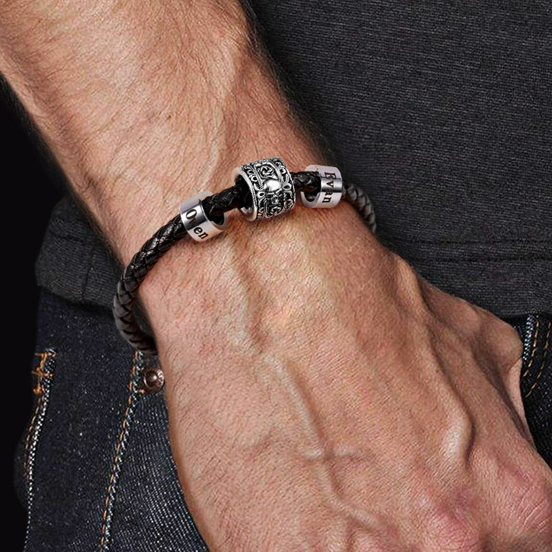 Skull & Rose Vintage Bead & Customized Classic Beads S925 Sterling Silver with Gift Copper Black Leather Men's Bracelet Jewelry for Men_5