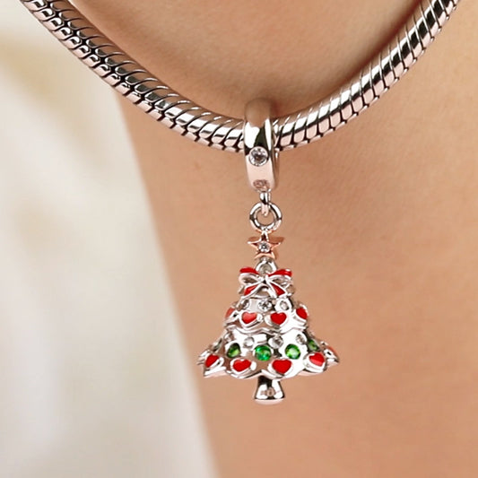 Gnoce "Happy Christmas" 925 Sterling Silver Christmas Tree Charm Pendant For Christmas Gift_3