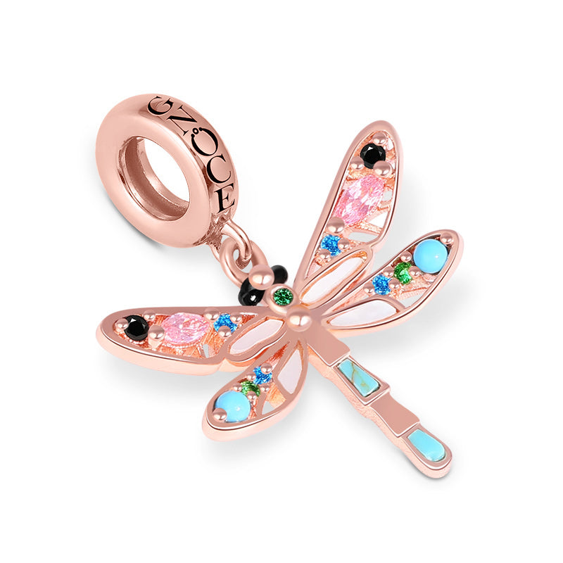 Turquoise Dragonfly Charm Pendant Rose Gold Plated 925 Sterling Silver_2