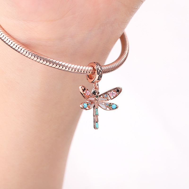 Turquoise Dragonfly Charm Pendant Rose Gold Plated 925 Sterling Silver_3