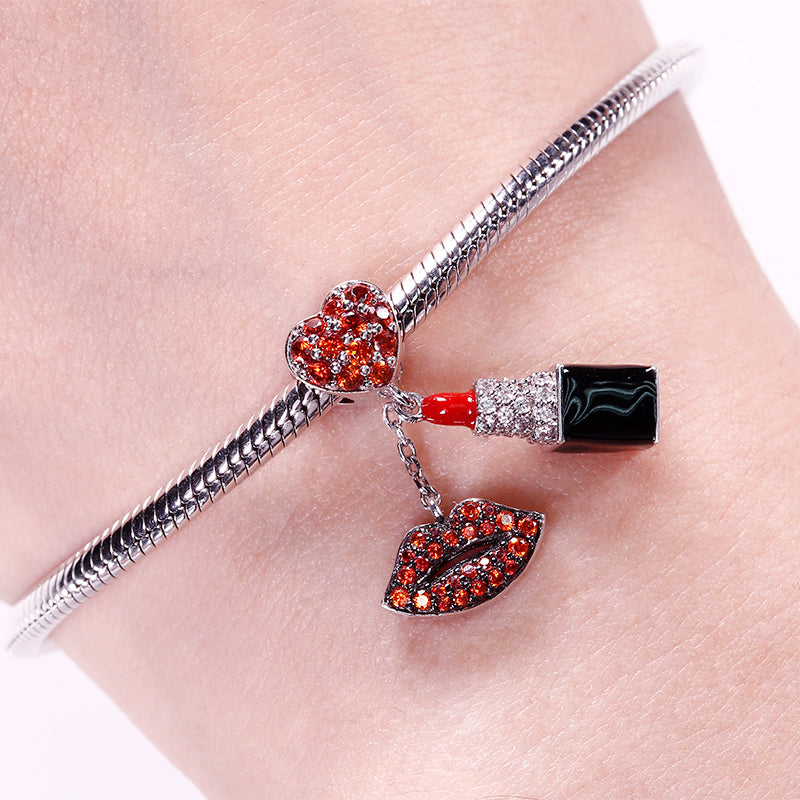 Gnoce "Enthusiasm" Red Stone Lipstick Charm WIth Red lips 925 Sterling Silver Pendant_3