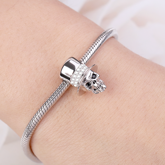 Gnoce "Magic Skull" Skull with Hat 925 Sterling Silver Charm Bead inlaid with Shining CZ_3