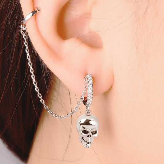 Gnoce "Softly whisper" Skull 925 sterling silver Clip Hoop Earring with Clear CZ Stones_3