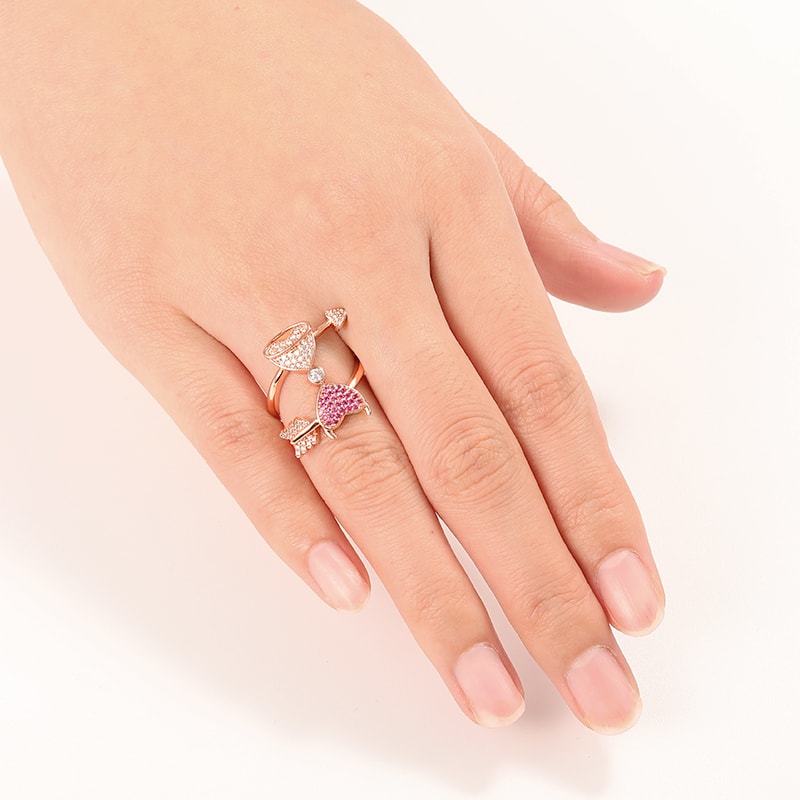 Angel & Devil's Heart Ring Sterling Silver 18k Rose Gold Plated with Stones_3