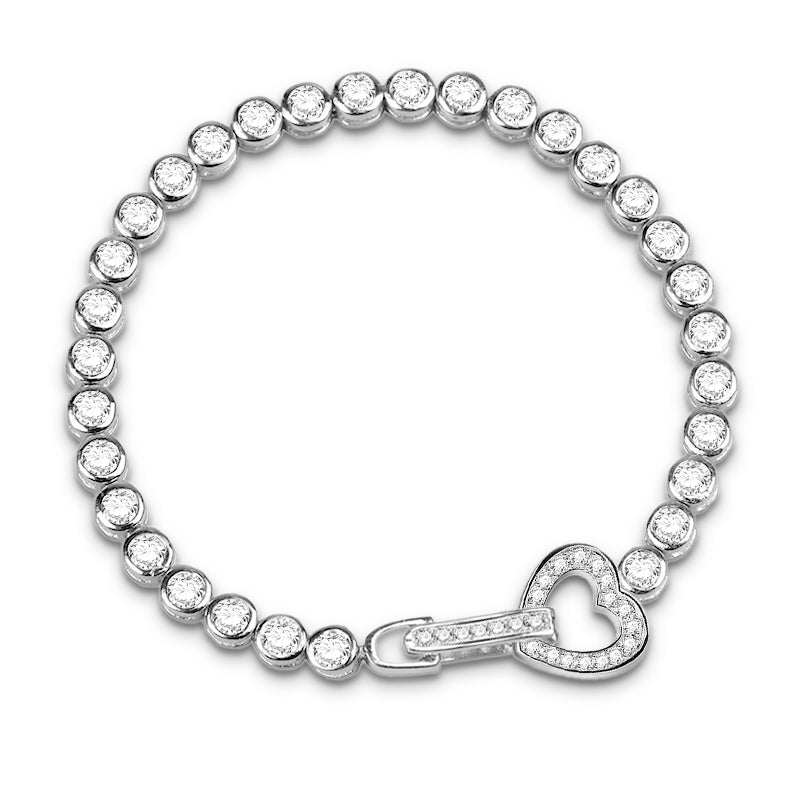 Heart Shape Buckle Tennis Bracelet with CZ Stones Sterling Silver_2