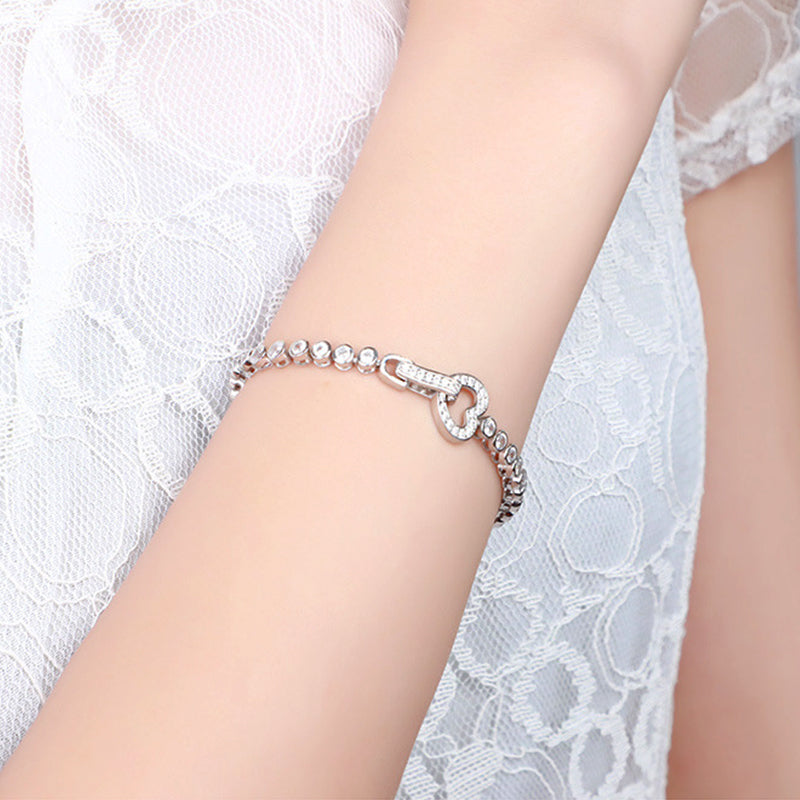 Heart Shape Buckle Tennis Bracelet with CZ Stones Sterling Silver_3