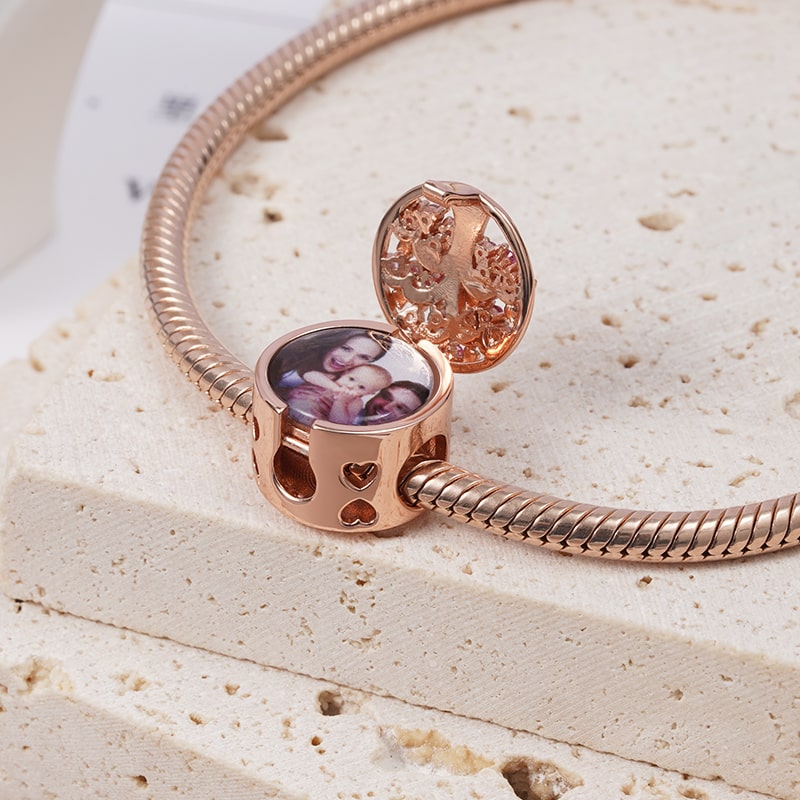 Tree of Life Personalized Photo Engravable Locket Charm Bead 925 Sterling Silver 18K Rose Gold Plated Mother's Day Gift_2