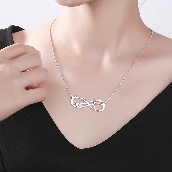 Gnoce "Out Of Love" Personalized 6 Names Infinity Symbol Necklace In Silver_5