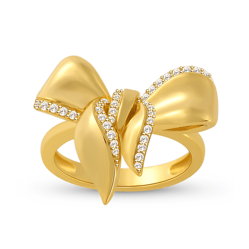 Bowknot Ring 925 Sterling Silver 18K Gold Plated with Round Cut Stones_1