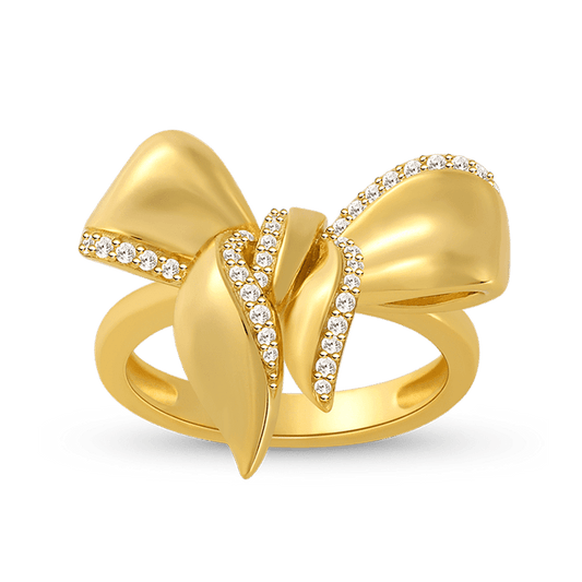Bowknot Ring 925 Sterling Silver 18K Gold Plated with Round Cut Stones_1