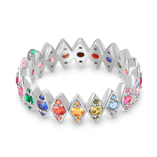 Rhombus Colorful Eternity Ring Band 925 Sterling Silver_1