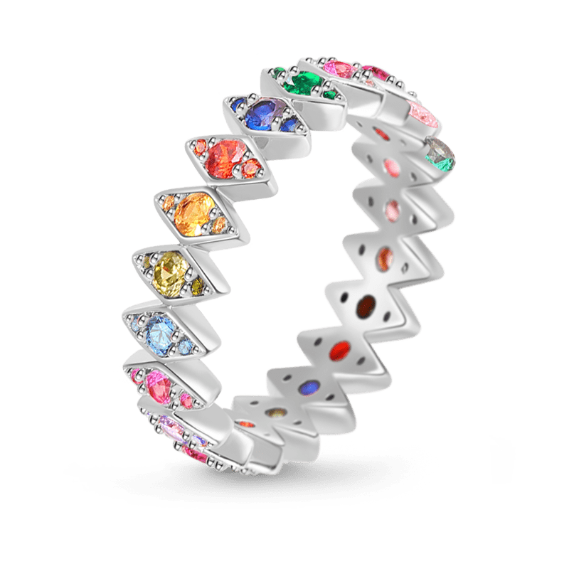 Rhombus Colorful Eternity Ring Band 925 Sterling Silver_2