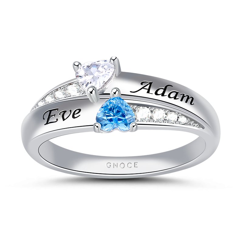 Gnoce "Always Loving You" Customized Sterling Silver Double Heart Stones Ring with Accents_1