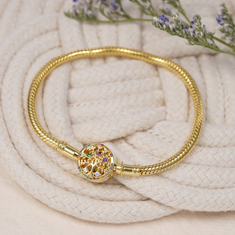 Tree of Life Bracelet Sterling Silver 18K Gold Plated Inlaid with Colorful Stones_3