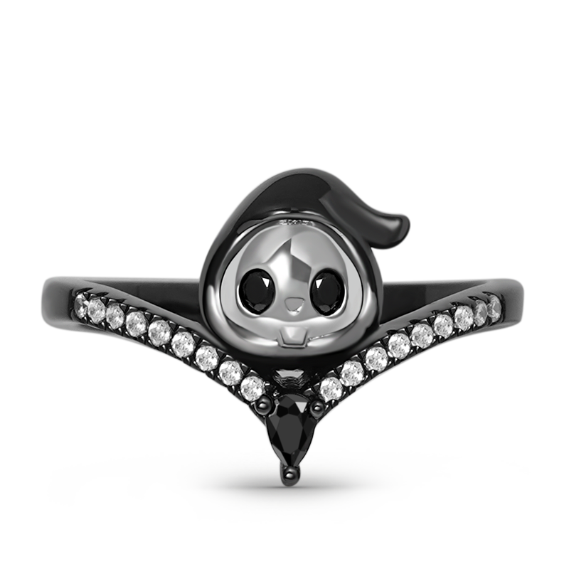 Grim Reaper V Ring Sterling Silver inlaid with Stones_1