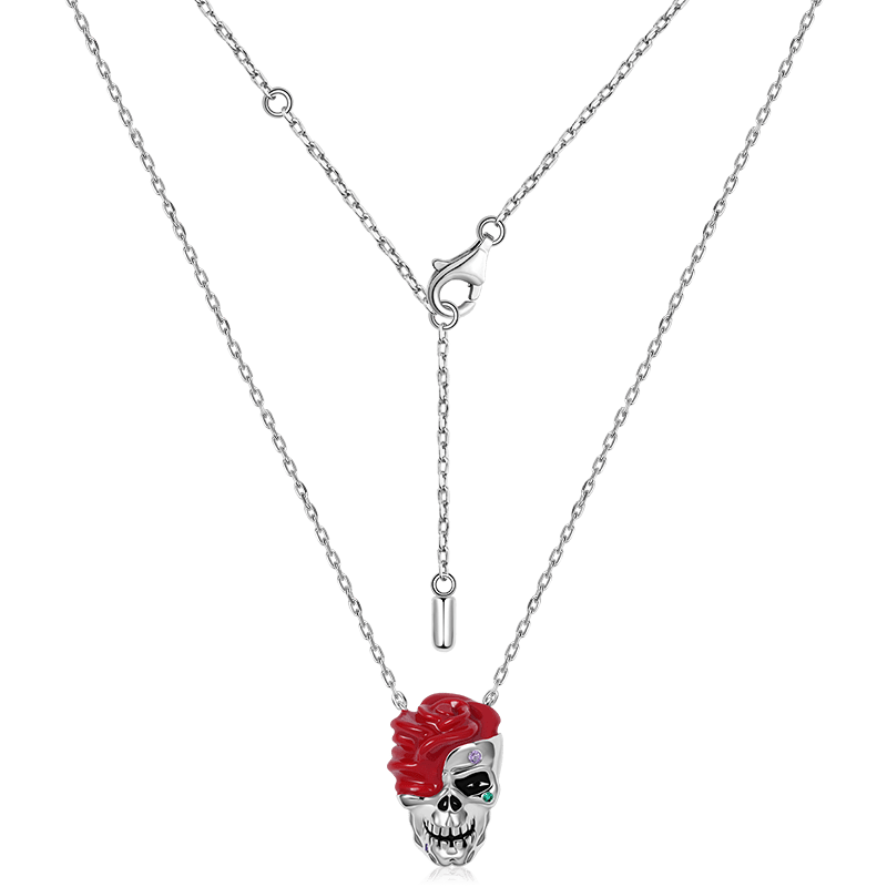 Skull with Rose Necklace 925 Sterling Silver_2