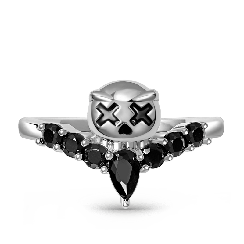 Little Devil V Ring Sterling Silver Inlaid with Black Gemstones_1