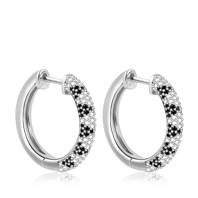 Snakeskin Hoop Earrings Sterling Silver inlaid with Black and White Stones_1