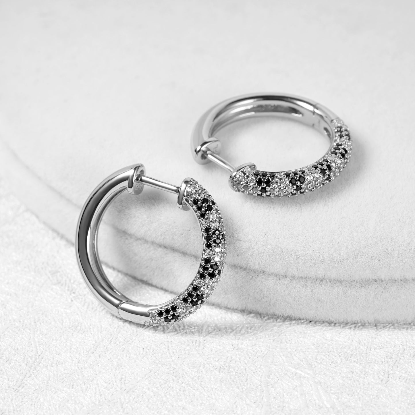 Snakeskin Hoop Earrings Sterling Silver inlaid with Black and White Stones_2