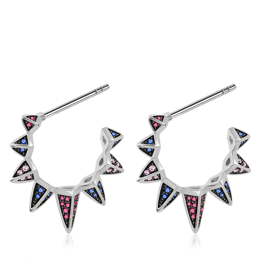 Triangle Black Hoop Earrings with Silver Plated Brass_1