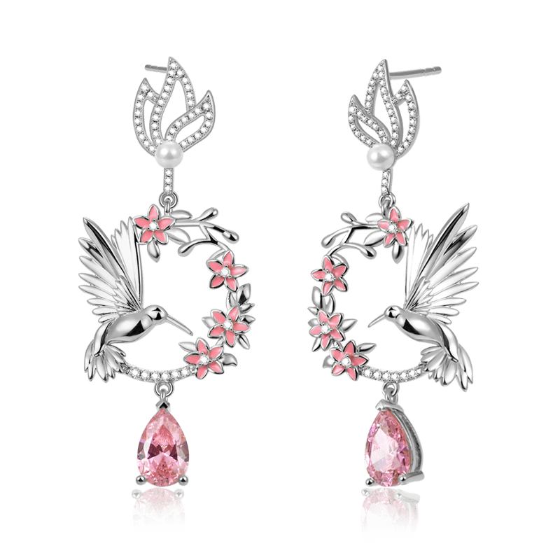 Hummingbird Flower Earrings with Sterling Silver_1