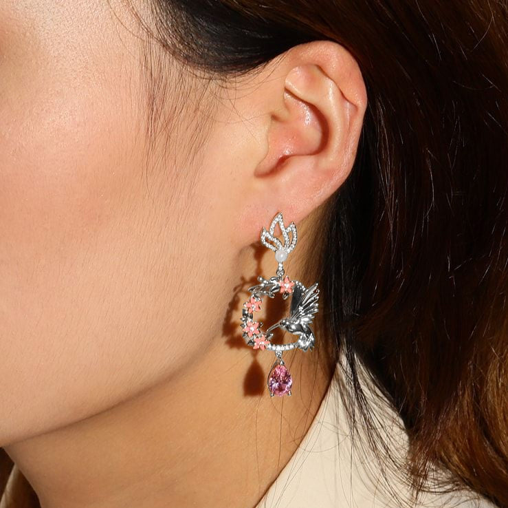 Hummingbird Flower Earrings with Sterling Silver_3