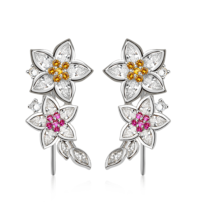 Elegant Flowers Climbers Earrings with Silver Plated Brass_1