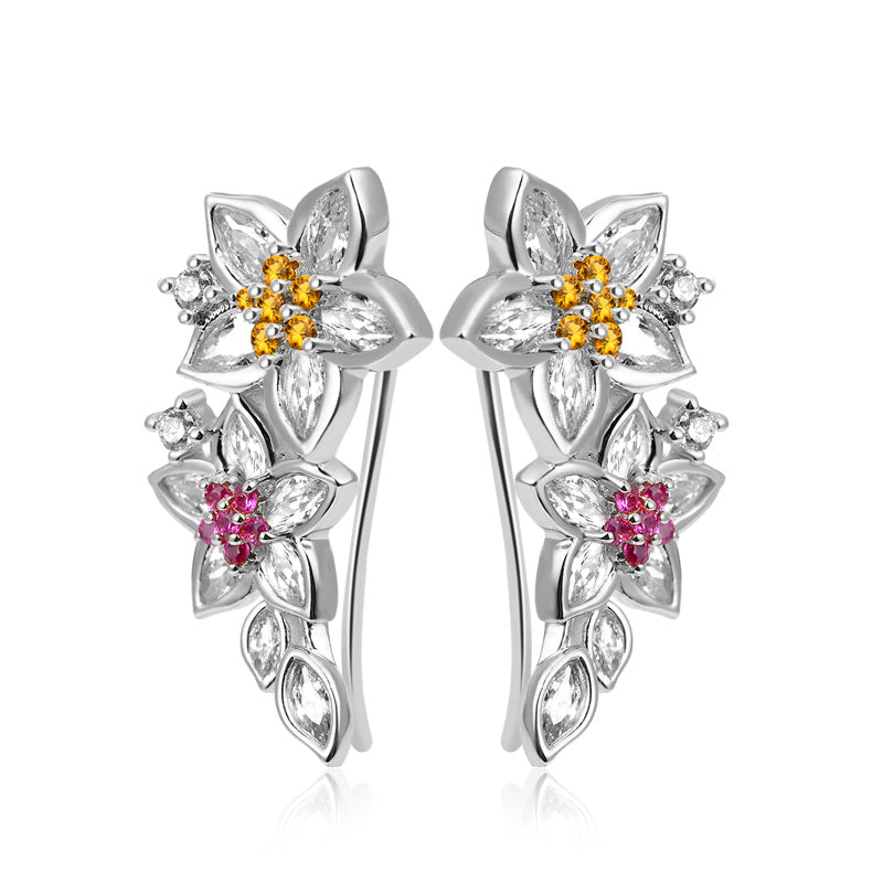 Elegant Flowers Climbers Earrings with Silver Plated Brass_2