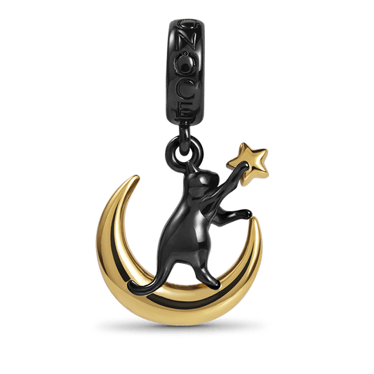 "Cat Reaching for Star on the Moon" Pendant Dangle Charm Sterling Silver_1