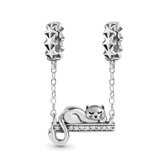 Gnoce Lovely Cat on a Star Swing Charm Inlaid with Crystal Gemstones_1