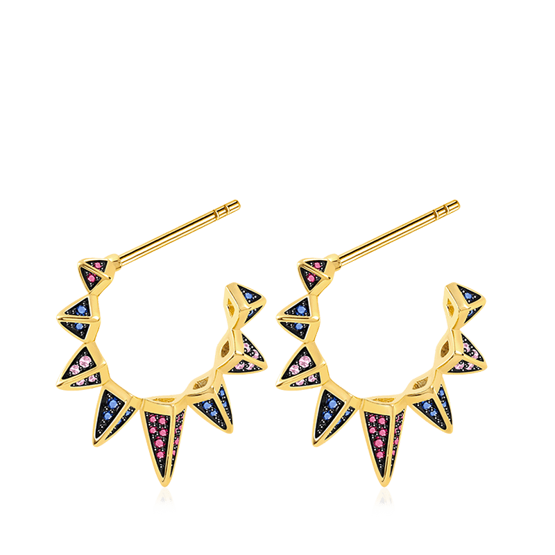 Triangle Black Hoop Earrings with Gold Plated Brass_1